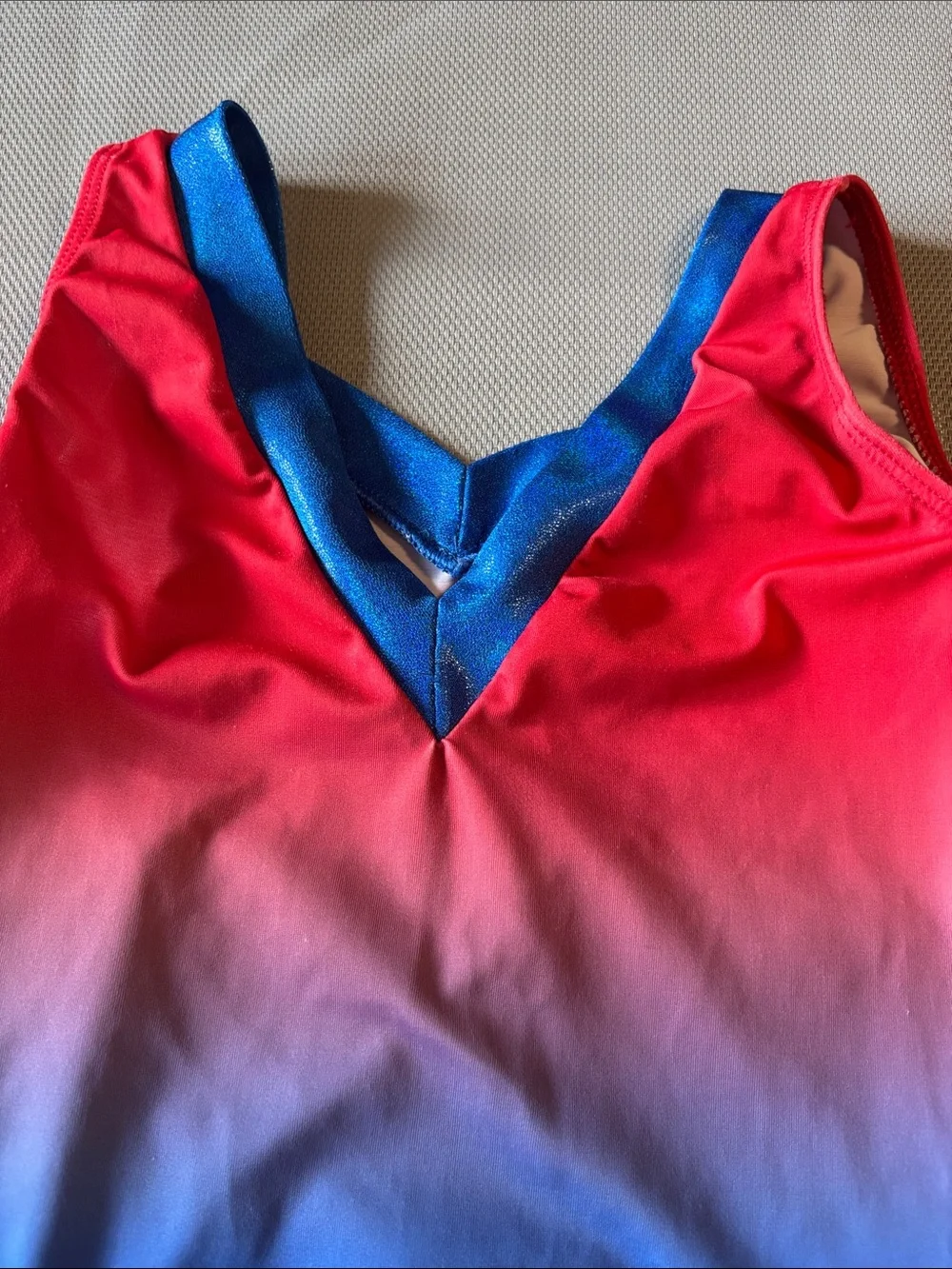GK ELITE lady liberty  tank leotard SZ AXS Red to Blue Ombre Swim  with Sparkle